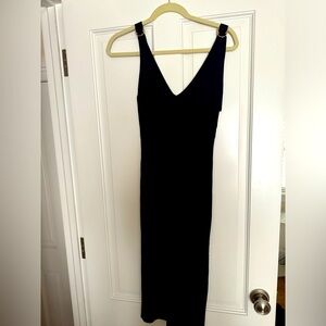 Navy knit dress with buckle detail on straps